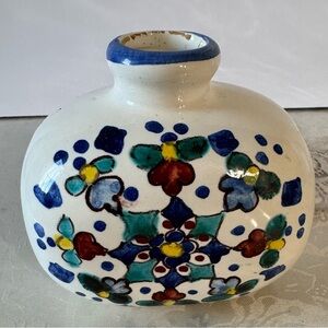 Vintage Hand Painted Flowers Pottery small colorful, ceramic Vase Made In Italy